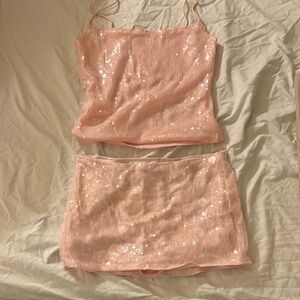 Misguided Pink Sequin Two-Piece Set